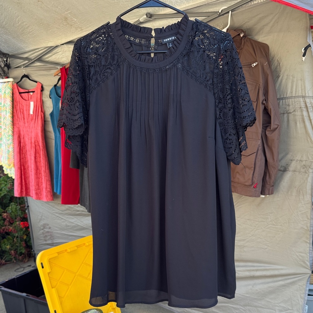 Torrid Black Lace Sleeve Blouse